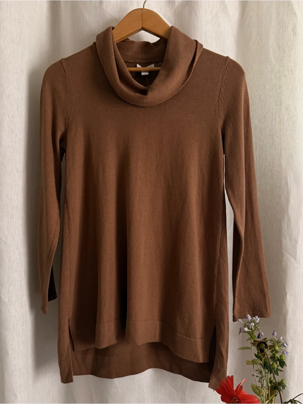 NWT J.Jill Cowl Neck Tunic Sweater XS Vicuna Nutmeg Brown Cotton Blend Tunic